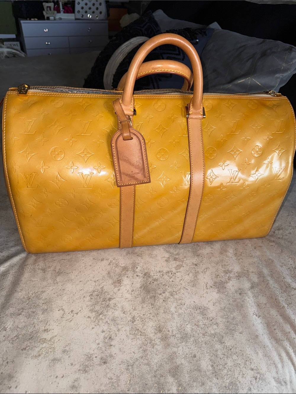 Louis Vuitton Yellow Vernis Monogram Travel Duffle
